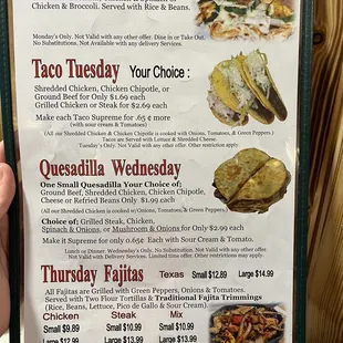 Daily specials menu