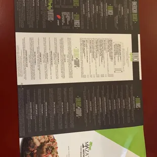 the menu of the restaurant