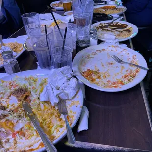 empty plates of food on a table