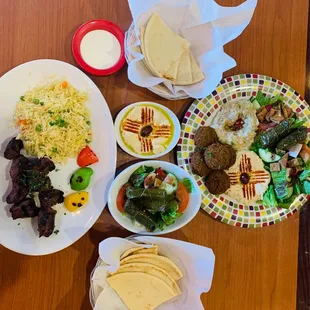 Veggie platter and beef kabobs