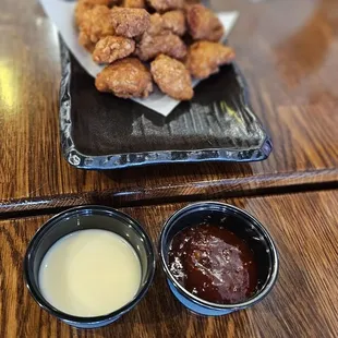 Chicken Karaage - soy based batter for Umami. Size was somewhat inconsistent, but kids like it.