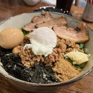 Chashu mazeman with two types of eggs