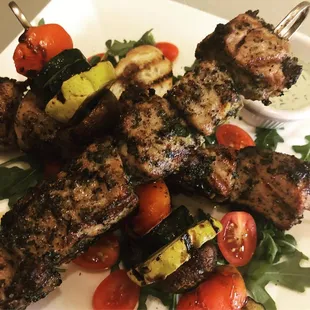 Always juicy and perfectly seasoned! Our pork souvlaki!