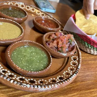 Salsa bar (tortillas are served whole)