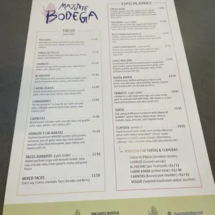 menu