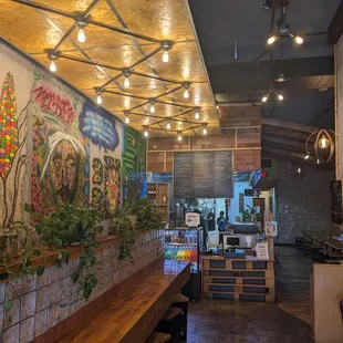 The entrance, with bar style seating for casual seating.