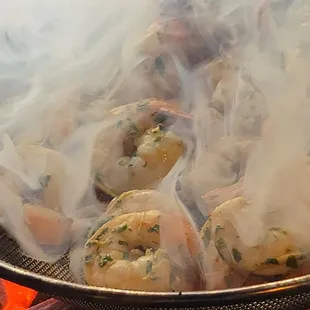 shrimp cooking in a frying pan