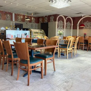 tables and chairs in a restaurant