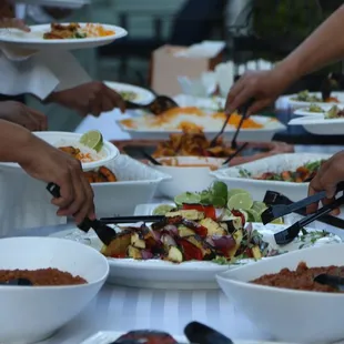a table full of plates of food