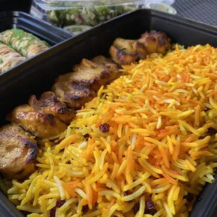 Saffron bar berry rice with joojelicious skewer