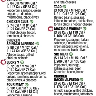 Mazzio's Specialty Recipe Pizzas
