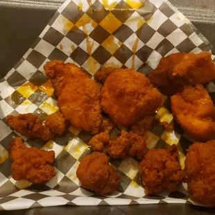 a basket of chicken nuggies