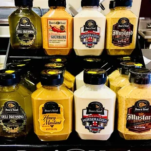 a display of cheese sauces