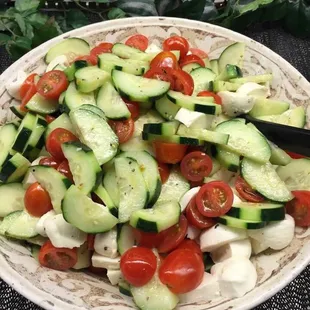 Tomato cucumber mozzarella salad.