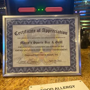 certificate of appreciation