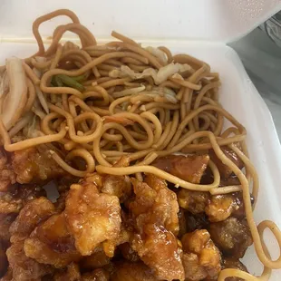 Chow mein and orange chicken