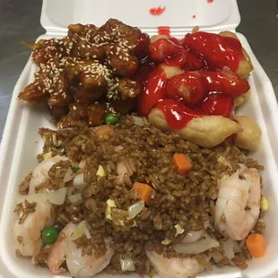 Two Item Combo Plate upgraded with Shrimp Fried Rice.