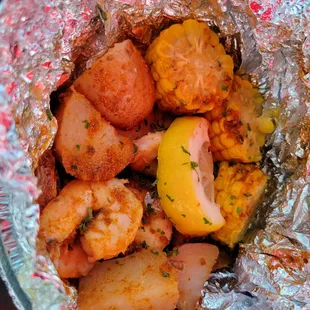 Cajun shrimp foil pack