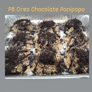 "DJ special" Freshly made chocolate bread, baked in a dreamy coconut sauce.  Topped w/peanut butter, oreo and chocolate drizzle