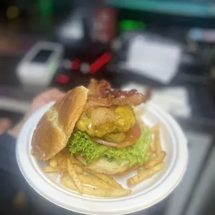 House burger with bacon