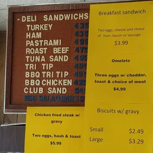 a menu for a deli sandwich