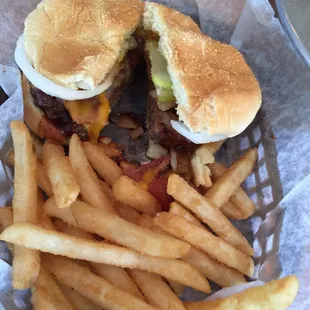 a burger and fries