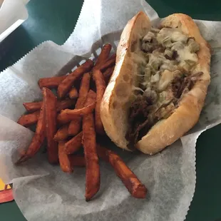 a sandwich and fries