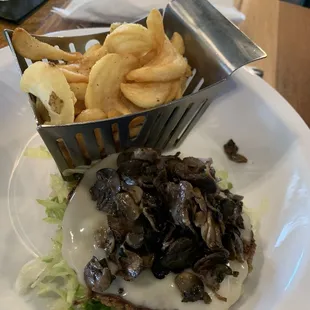 Veggie burger, no bun and fries