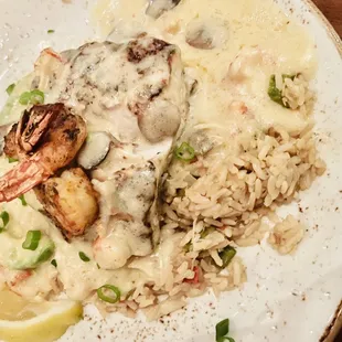 Mahi Mahi Boudreaux with crab fried rice