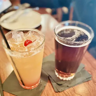 Drinks: Shiner Bock Draft for hubby and a Postmaster Hurricane for me