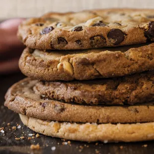 a stack of chocolate chip cookies