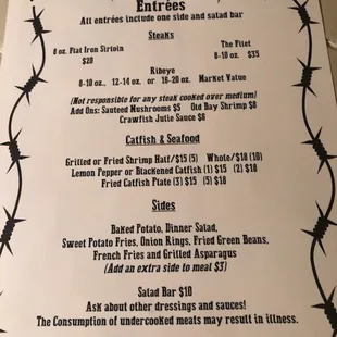 Menu as of 11/23/18