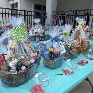 Tables of created from donations..raffle baskets!