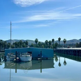 a boat docked at a dock