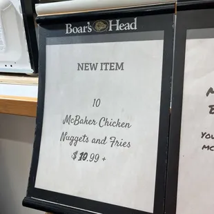 Chicken nuggets and fries menu