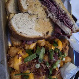 Reuben with loaded tots