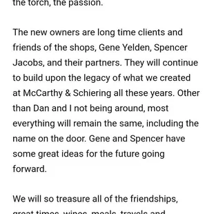 The end of an era 1of2, from their e-newsletter (7/8/21)