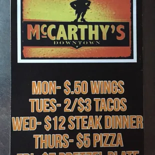 Daily Specials every week