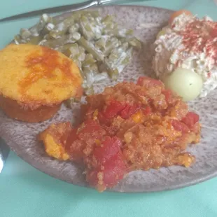 Chicken Salad, Summer Green Beans and Merigold Tomatoes