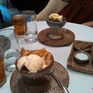 Caramel and chocolate cobblers.