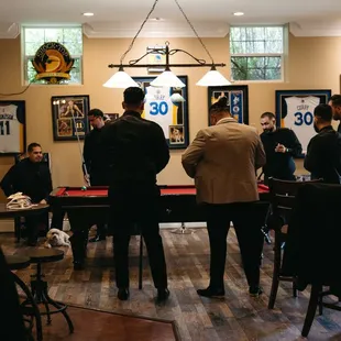 a group of men playing pool