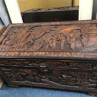 3/10/2018 very large, deeply carved, old Asian trunk will be auctioned this Saturday@McClains 780S.Beretania
