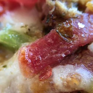 Salami is cut into thin strips.