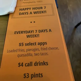 Happy hour specials