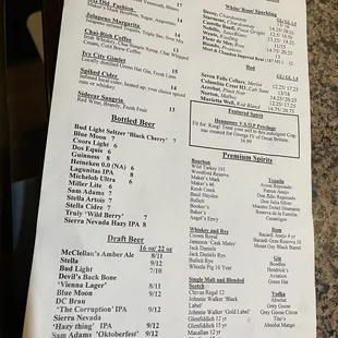 Drink menu