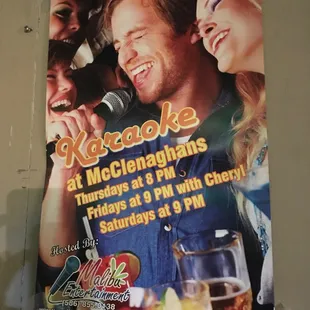 Karaoke schedule! In case you feel ambitious.