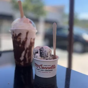 Single scoop and Chocolate Covered Strawberry Shake