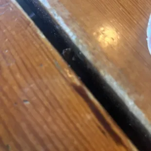 Dirty between table slats.