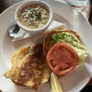 Walleye Sandwich with chicken wild rice soup