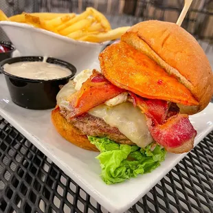 a burger and fries